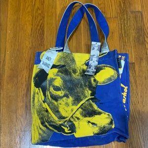 Andy Warhol canvas tote ( cow ) blue yellow NWT